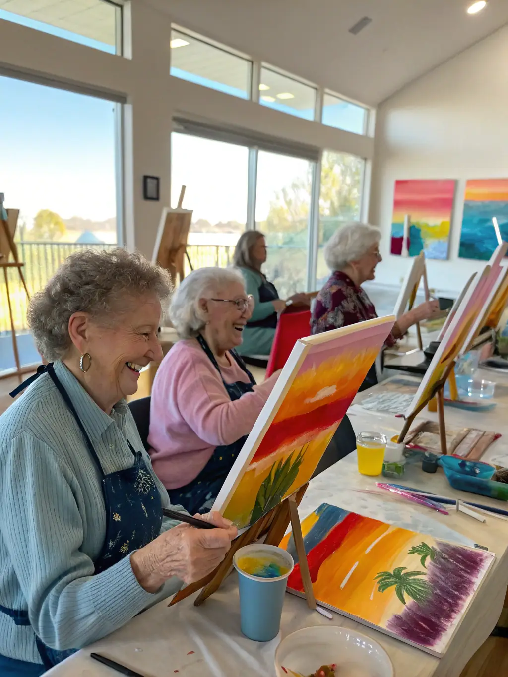 A heartwarming picture of elderly individuals participating in a cultural workshop, highlighting intergenerational connections and artistic expression.